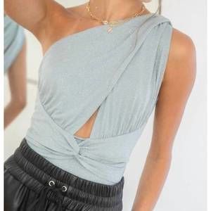 NEW ENDLESS BLU. one shoulder duel strap bodysuit in blue